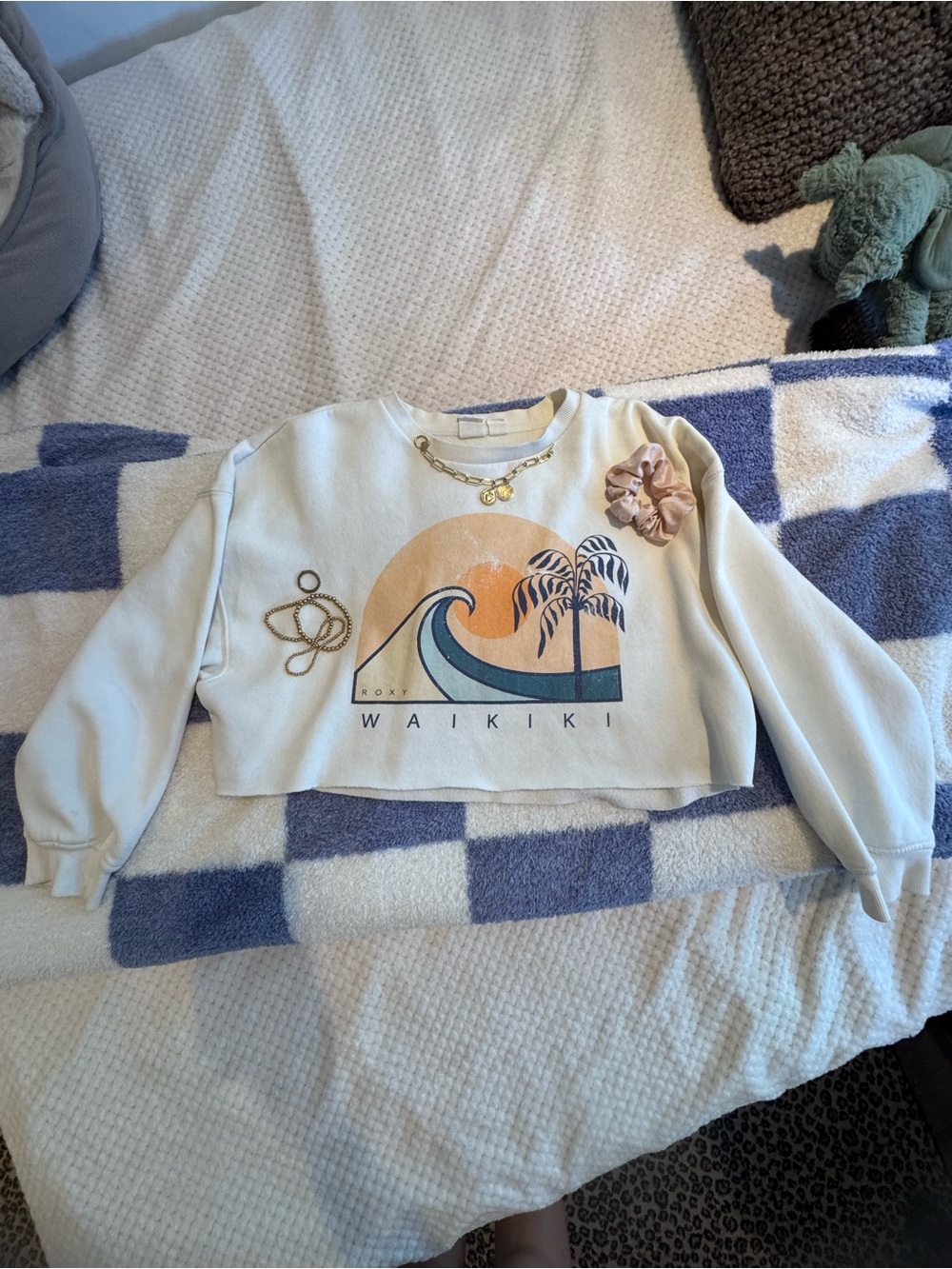 Roxy Cream Waikiki Graphic Cropped Hoodie